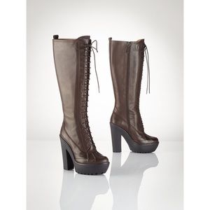 Brand New. Ralph Lauren. Women's Brown Calfskin Lace-up Boot